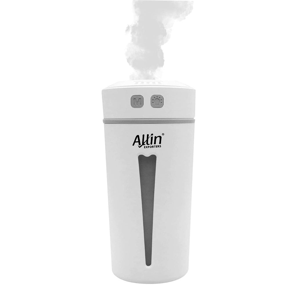 Allin Exporters Mini Ultrasonic Humidifier USB Portable Air Purifier Nano Atomization with LED Light & Filter Type for Car, Office Table, Cabin and Small Rooms (160 ml, White)