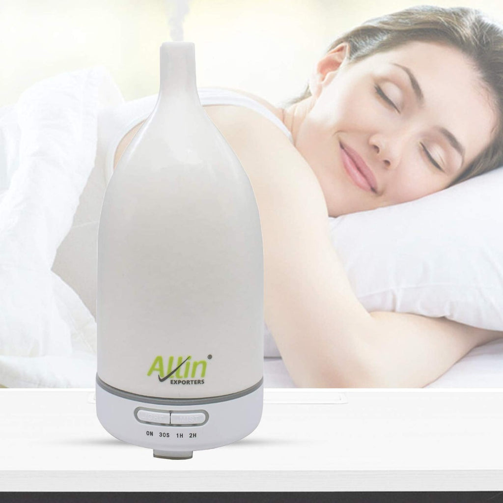 Allin Exporters DT-102T Aromatherapy Ceramic Diffuser Essential Oil 4 in 1 to Purify, Ionize, Humidify & Spread Aroma Ultrasonic Humidifier Cool Mist with 7 Color Changing LED Lights (100ml, Ceramic)