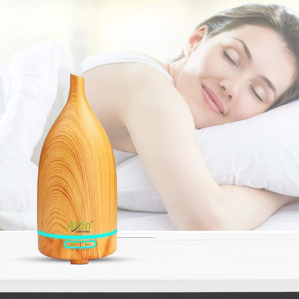 Allin Exporters DT-203LW Aromatherapy Diffuser Essential Oil 4 in 1 to Purify, Ionize, Humidify & Spread Aroma Ultrasonic Humidifier Cool Mist with 7 Color Changing LED Lights (100ml, Light Wood)