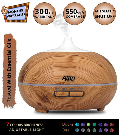 2 in 1 Ultrasonic Aroma Diffuser and Humidifier wood grain color (DT-1518) - 300 ML