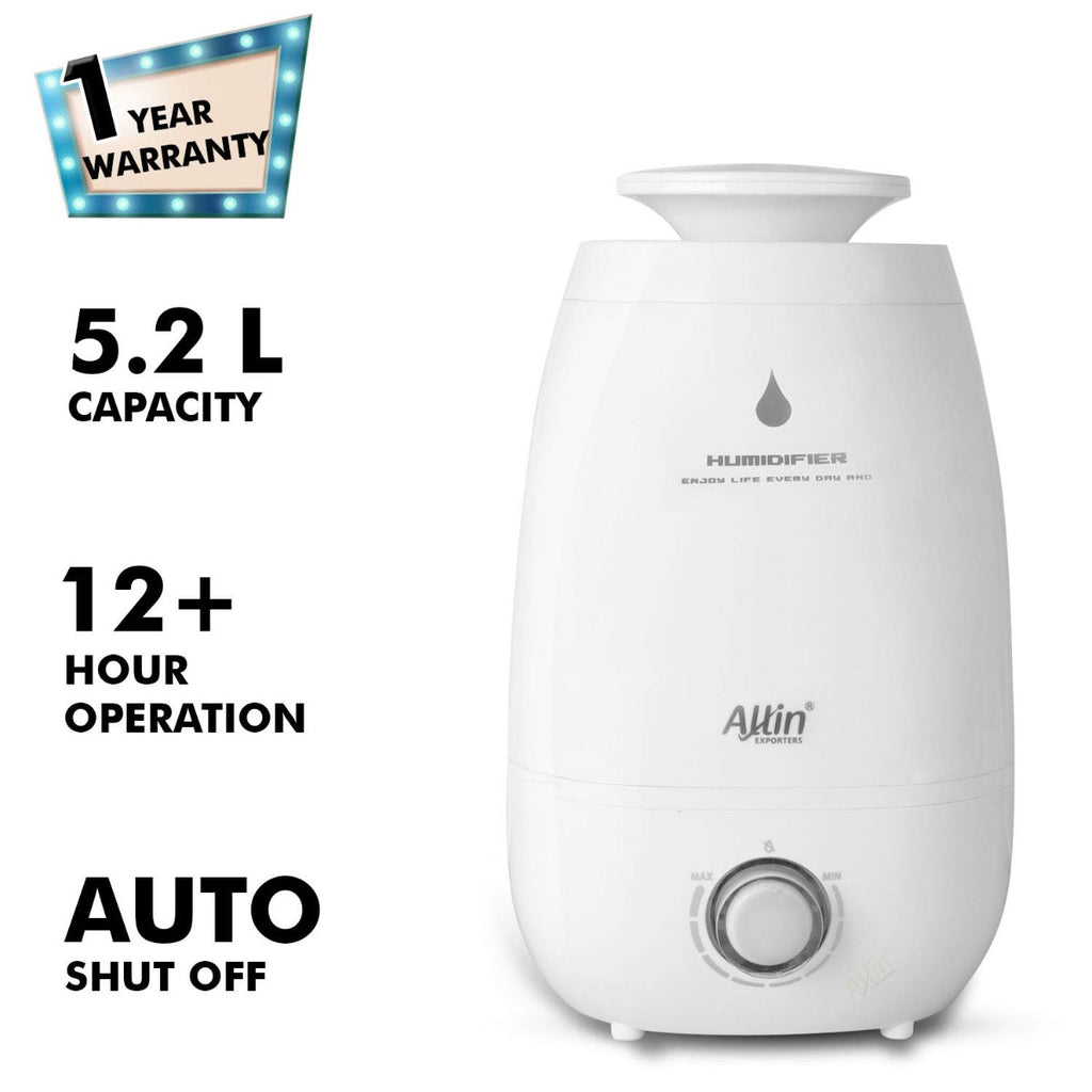H-182 Cool Mist Ultrasonic Humidifier with Adjustable Mist and Waterless Auto-Off (5.2 L)