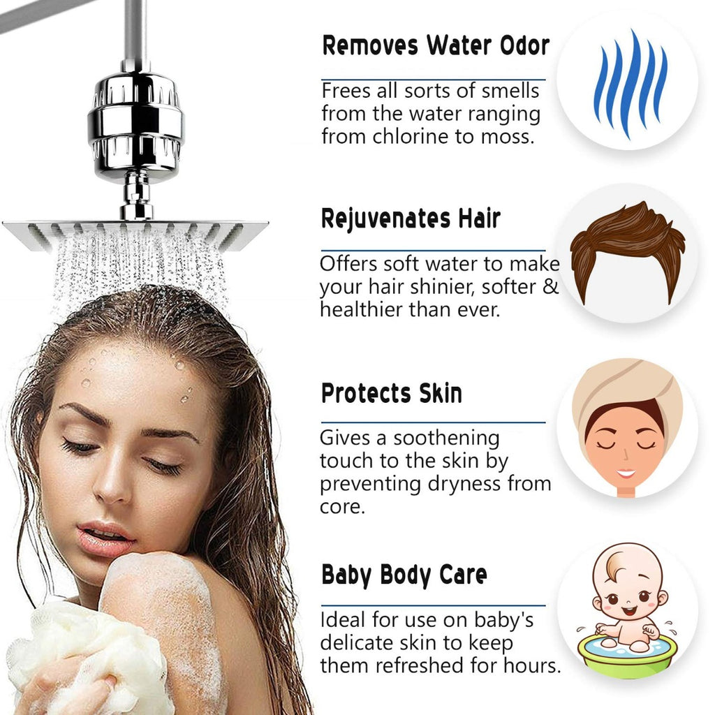 Allin Exporters 15 Stage Shower Filter Tap Hard Water Softener with Replaceable Multi-Stage Cartridge Activated Carbon for Chlorine Removal, Skin & Hair Conditioning