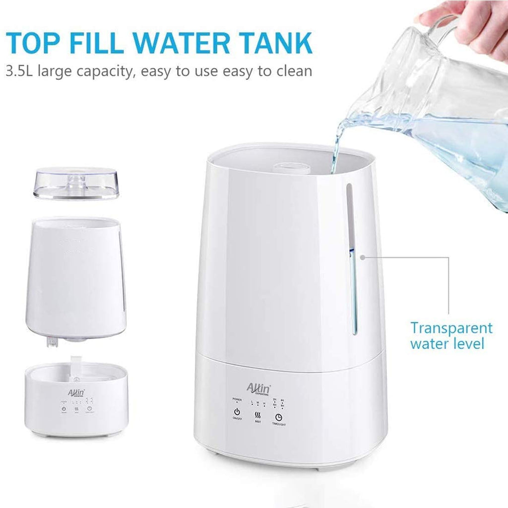 Allin Exporters LH-2028(192) Top Fill Ultrasonic Humidifier & Air Purifier with Adjustable Cool Mist, Timer & Waterless Auto-Off Ideal for Home, Bedroom, Office, Baby Room (3.5L, White)
