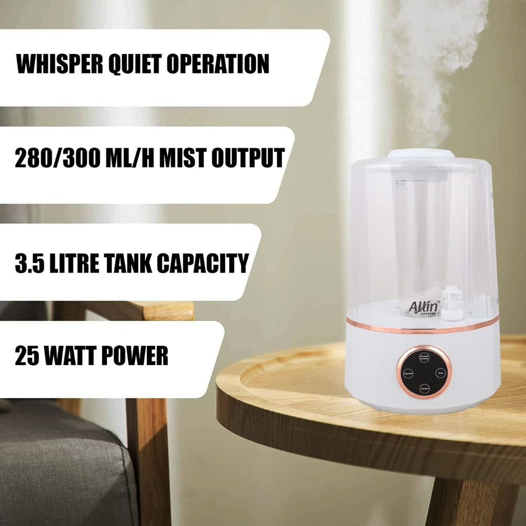 Allin Exporters LP-2112B Ultrasonic Humidifier Cool Mist Air Purifier with Remote Control & Digital LED Display for Dryness, Cold & Cough Large Capacity for Room, Baby, Plants, Bedroom (3.5L)