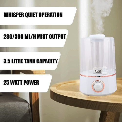 Allin Exporters LP-2112W Ultrasonic Humidifier Cool Mist Air Purifier for Dryness, Cold & Cough Large Capacity for Room, Baby, Plants, Bedroom (3.5L)