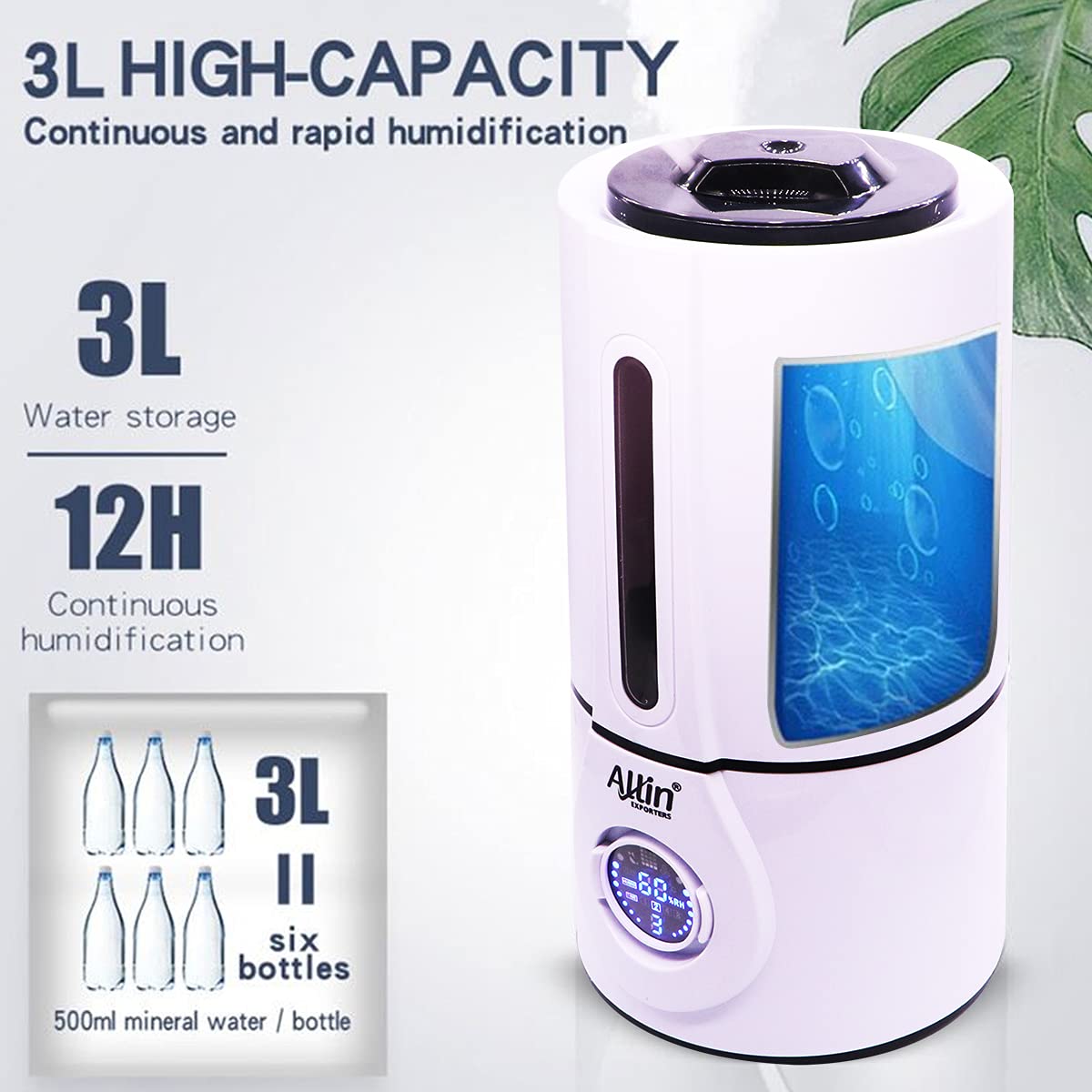 Allin Exporters J816 Ultrasonic Humidifier Cool Mist Air Purifier with Remote Control & Digital LED Display for Dryness, Cold & Cough Large Capacity for Room, Baby, Plants, Bedroom (3L)