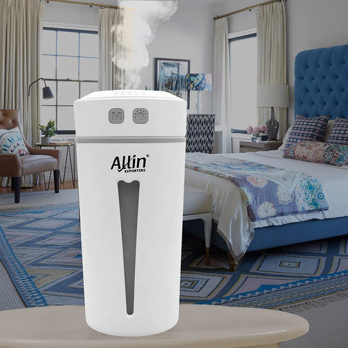 Allin Exporters Mini Ultrasonic Humidifier USB Portable Air Purifier Nano Atomization with LED Light & Filter Type for Car, Office Table, Cabin and Small Rooms (160 ml, White)