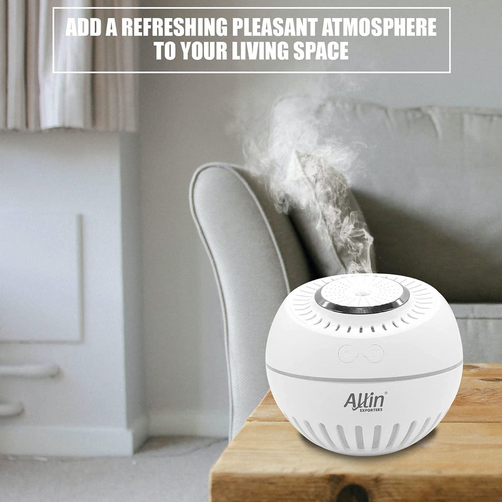 Allin Exporters 3-in-1 Mini Ultrasonic Humidifier with USB Fan & Reading Night Light Portable Air Purifier Nano Atomization for Car, Office Table, Cabin and Small Rooms (160 ml, White)