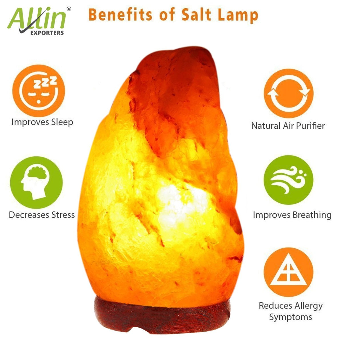Allin Exporters Himalayan Rock Salt Lamp with Neem Wooden Base and 15W Pigmy Night Light Bulb - Natural Crystal Air Purifier Negative Ion Generator