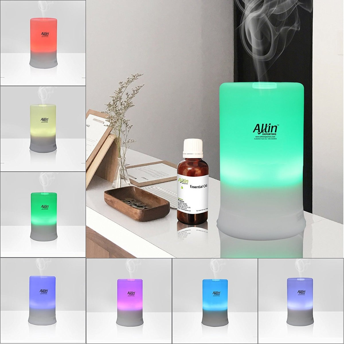 Allin Exporters DT-2109 Cool Mist Aroma Diffuser Ultrasonic Humidifier with 4 Timer Setting and 7 Color LED Lights (100 ML Tank Capacity)
