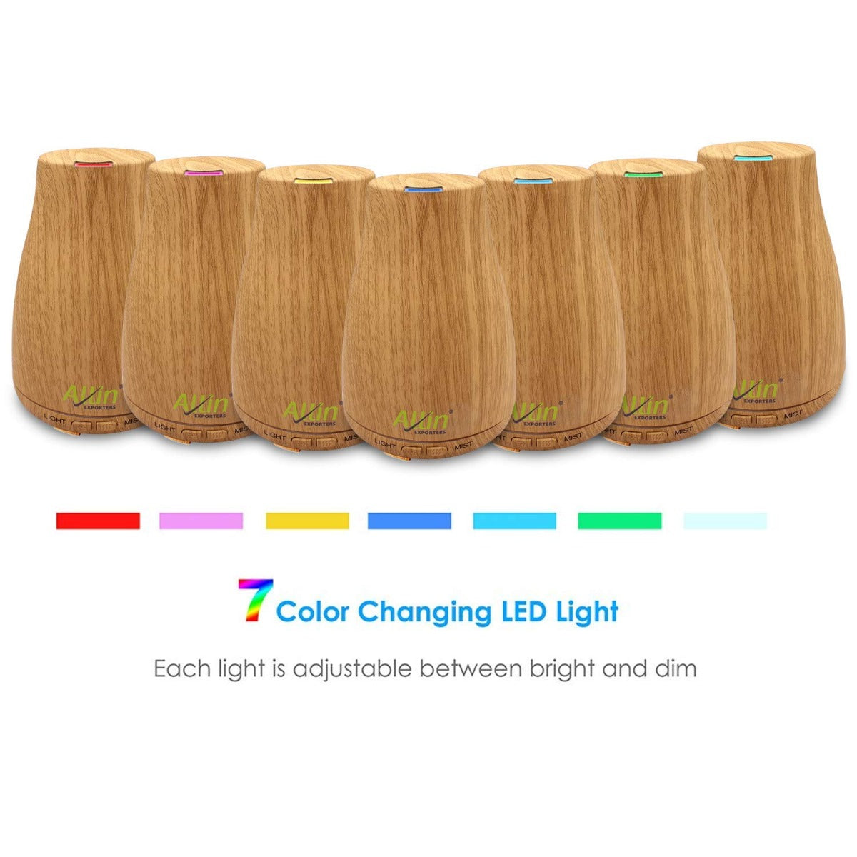 Allin Exporters DT-105LW Aromatherapy Diffuser Essential Oil 4 in 1 to Purify, Ionize, Humidify & Spread Aroma Ultrasonic Humidifier Cool Mist with 7 Color Changing LED Lights (200ml, Light Wood)
