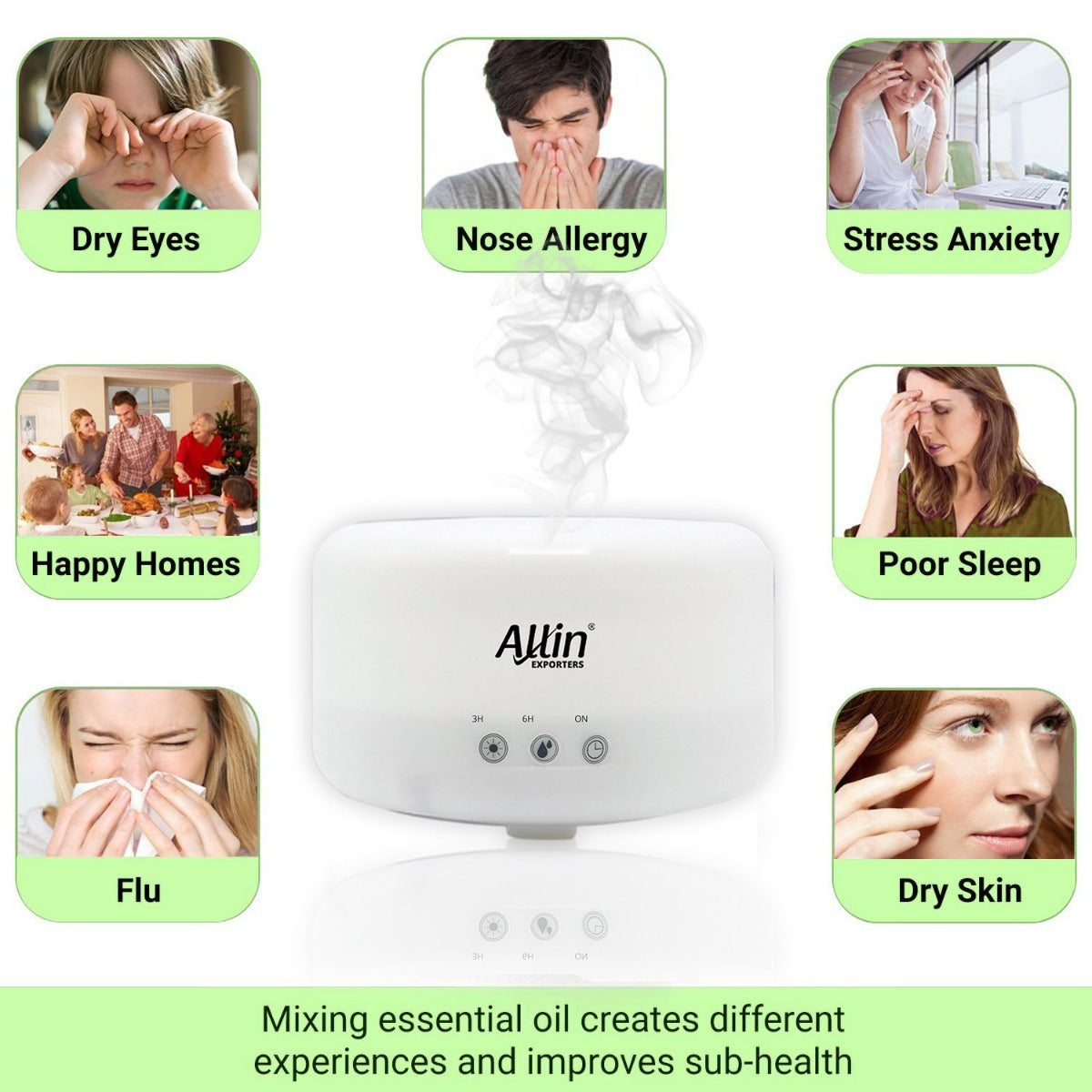 Allin Exporters DT-208 1000ml Touchpad Ultrasonic Humidifier & Essential Oil Aroma with Timer and 7 Colorful LED Light Modes