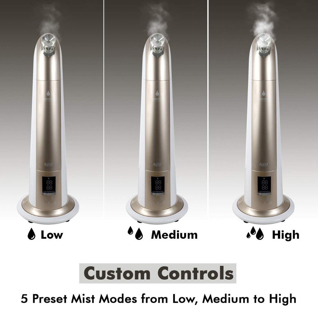 Allin Exporters H-189 Cool Mist Ultrasonic Floor Humidifier, Negative Ion Generator, Air Purifier with LED Display, Remote Control and Timer (Gold, 6 L)