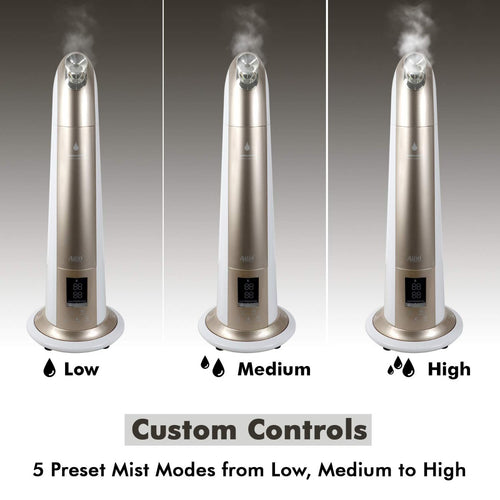 Allin Exporters H-189 Cool Mist Ultrasonic Floor Humidifier, Negative Ion Generator, Air Purifier with LED Display, Remote Control and Timer (Gold, 6 L)