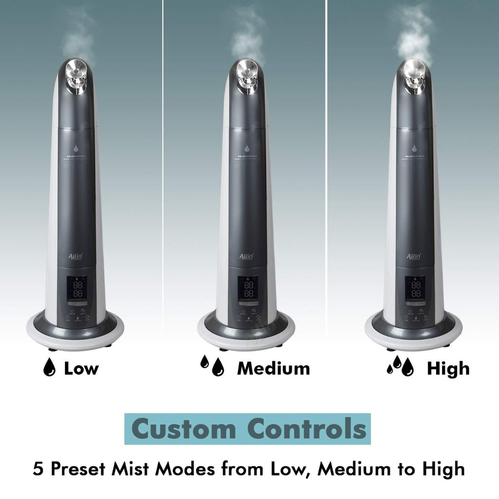 Allin Exporters H-189 Cool Mist Ultrasonic Floor Humidifier, Negative Ion Generator, Air Purifier with LED Display, Remote Control and Timer (Grey, 6L)