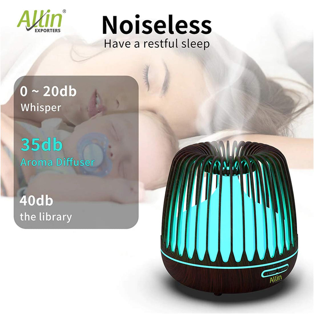 Allin Exporters DT-506H Aromatherapy Diffuser Essential Oil 4 in 1 to Purify, Ionize, Humidify & Spread Aroma Ultrasonic Humidifier Cool Mist with 7 Color Changing LED Lights (500ml, Dark Wood)