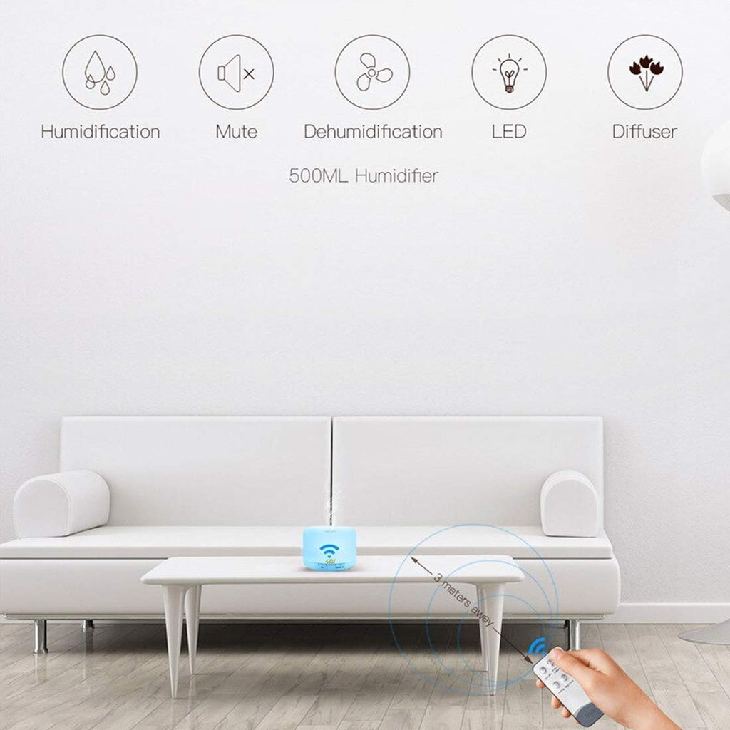 Allin Exporters DT-168W Aromatherapy Diffuser with Wireless Remote Essential Oil 4 in 1 to Purify, Ionize, Humidify & Spread Aroma Ultrasonic Humidifier with Timer Cool Mist with 7 Color Changing LED Lights (500 ML with remote)
