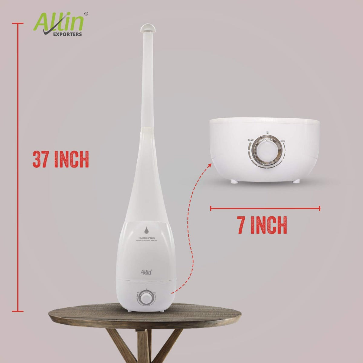 Allin Exporters DT-1830T Tower Shape Ultrasonic Humidifier Cool Mist Air Purifier Large Capacity Overnight Negative Ion Generator with Adjustable Mist & Waterless Auto-Off (3.8 L)