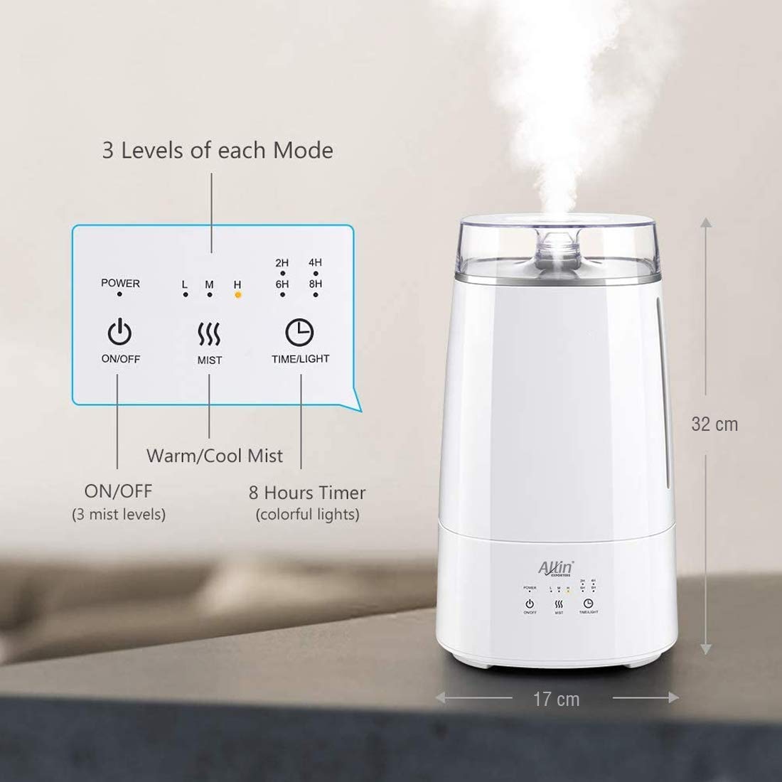 Allin Exporters LH-2028(192) Top Fill Ultrasonic Humidifier & Air Purifier with Adjustable Cool Mist, Timer & Waterless Auto-Off Ideal for Home, Bedroom, Office, Baby Room (3.5L, White)
