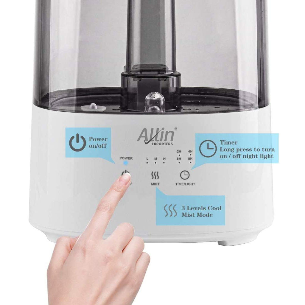 Allin Exporters 2027B Humidifier With Touch Screen For Cold And Cough, Easy Top Fill Ultrasonic Cool Mist Room for Baby Bedroom With Night Light (3.5 Litre , Grey, 10 to 12 hour continuous running time)