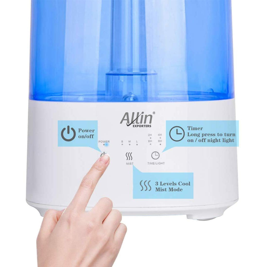 Allin Exporters Humidifier with Touch Screen for Cold and Cough, Easy Top Fill Ultrasonic Cool Mist Room for Baby Bedroom Night Light (3.5 Litre, 10 to 12 Hour Continuous Running time) (2027A- Blue)