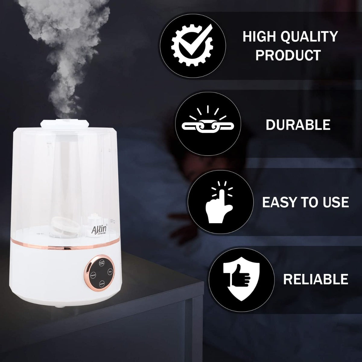 Allin Exporters LP-2112B Ultrasonic Humidifier Cool Mist Air Purifier with Remote Control & Digital LED Display for Dryness, Cold & Cough Large Capacity for Room, Baby, Plants, Bedroom (3.5L)