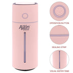 Allin Exporters Mini Ultrasonic Humidifier USB Portable Air Purifier Nano Atomization with LED Light & Filter Type for Car, Office Table, Cabin and Small Rooms (160 ml, Pink)