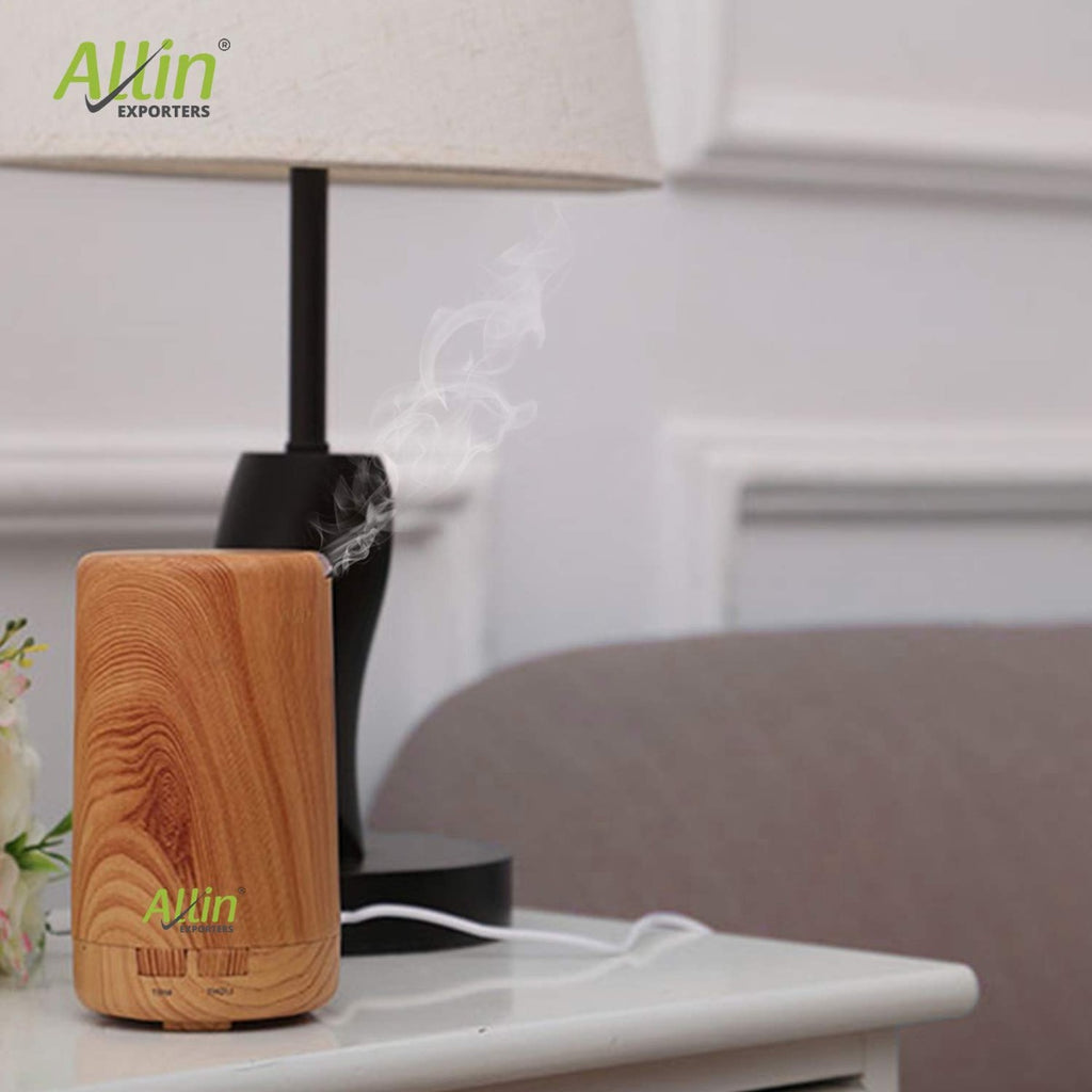 Allin Exporters DT-108LW Aromatherapy Diffuser Essential Oil 4 in 1 to Purify, Ionize, Humidify & Spread Aroma Ultrasonic Humidifier Cool Mist with 7 Color Changing LED Lights (70ml, Light Wood)