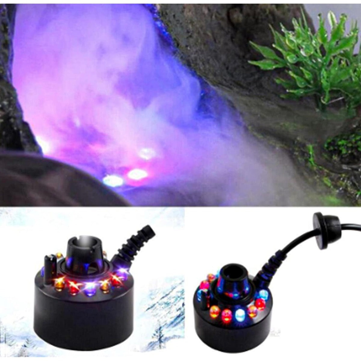 Allin Exporters Ultrasonic Mist Maker Water Fogger Fog Atomizer Machine with 12 Colorful LED Lights for Humidifier Diffuser Fountain Pond Fishtank Vase (110-240V AC)