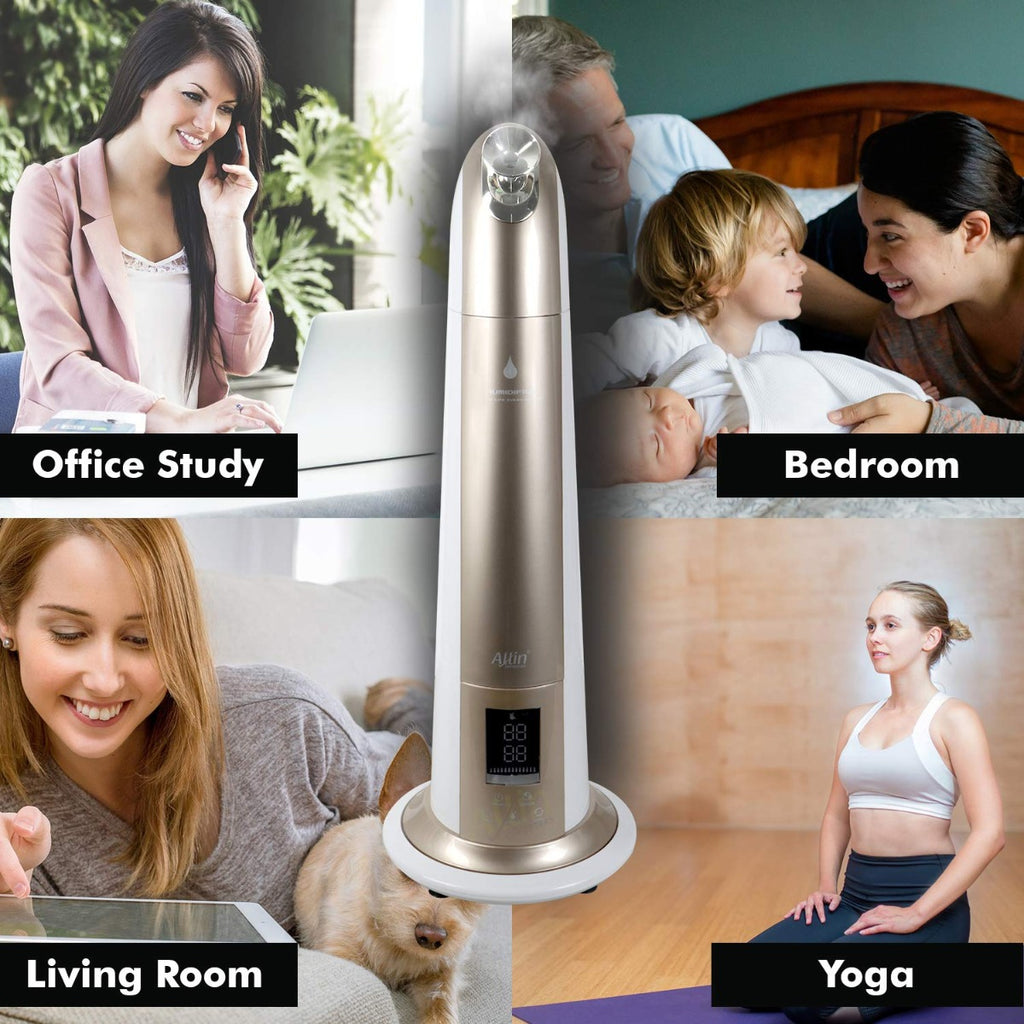 Allin Exporters H-189 Cool Mist Ultrasonic Floor Humidifier, Negative Ion Generator, Air Purifier with LED Display, Remote Control and Timer (Gold, 6 L)
