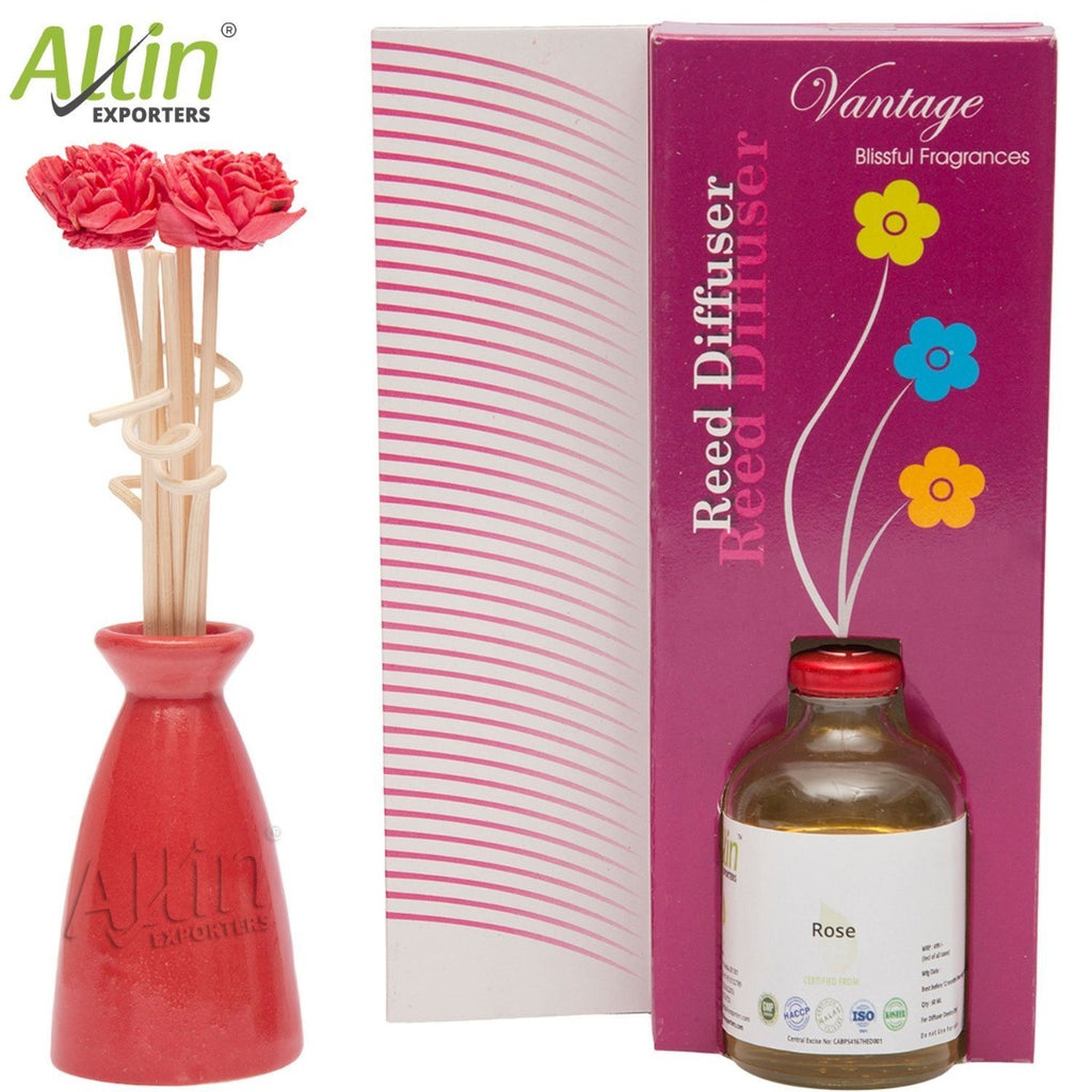 Allin Exporters Scented Reed Diffuser Ceramic Pot Gift Set with Lavender Aroma Oil