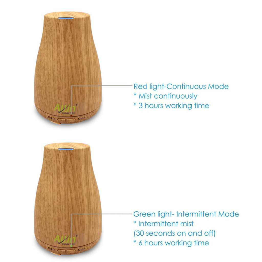 Allin Exporters DT-105LW Aromatherapy Diffuser Essential Oil 4 in 1 to Purify, Ionize, Humidify & Spread Aroma Ultrasonic Humidifier Cool Mist with 7 Color Changing LED Lights (200ml, Light Wood)