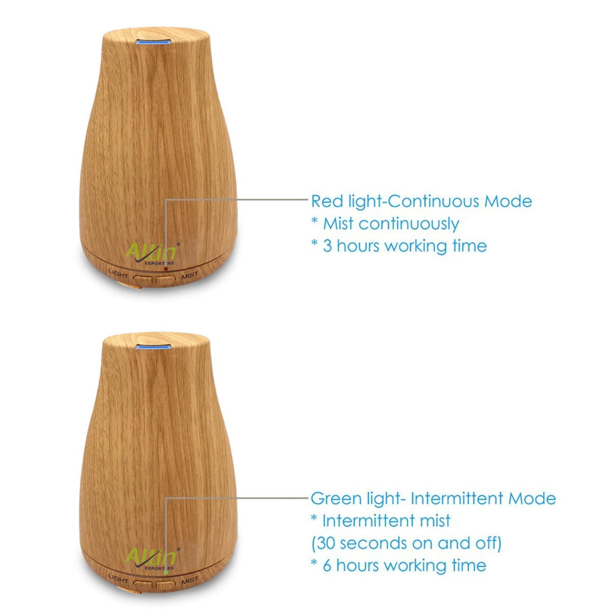 Allin Exporters DT-105LW Aromatherapy Diffuser Essential Oil 4 in 1 to Purify, Ionize, Humidify & Spread Aroma Ultrasonic Humidifier Cool Mist with 7 Color Changing LED Lights (200ml, Light Wood)