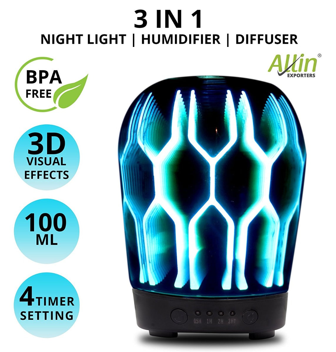 JM-256 3D Effect Ultrasonic Diffuser Air Humidifier (100ml, Golden)