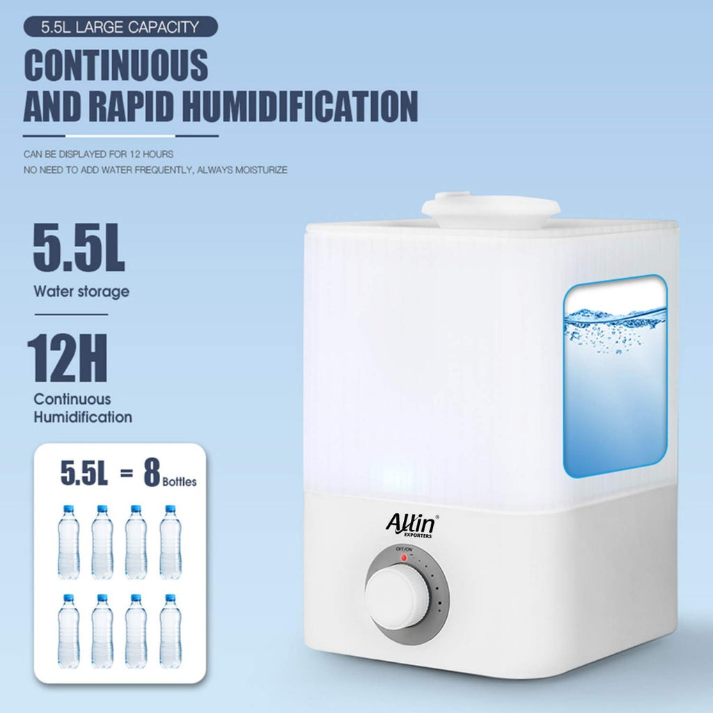 Allin Exporters ZM2020 Humidifier Cool Mist Ultrasonic Aroma Diffuser Essential Oil Overnight for Large Room Area Baby Bedroom Office (5.5 L)