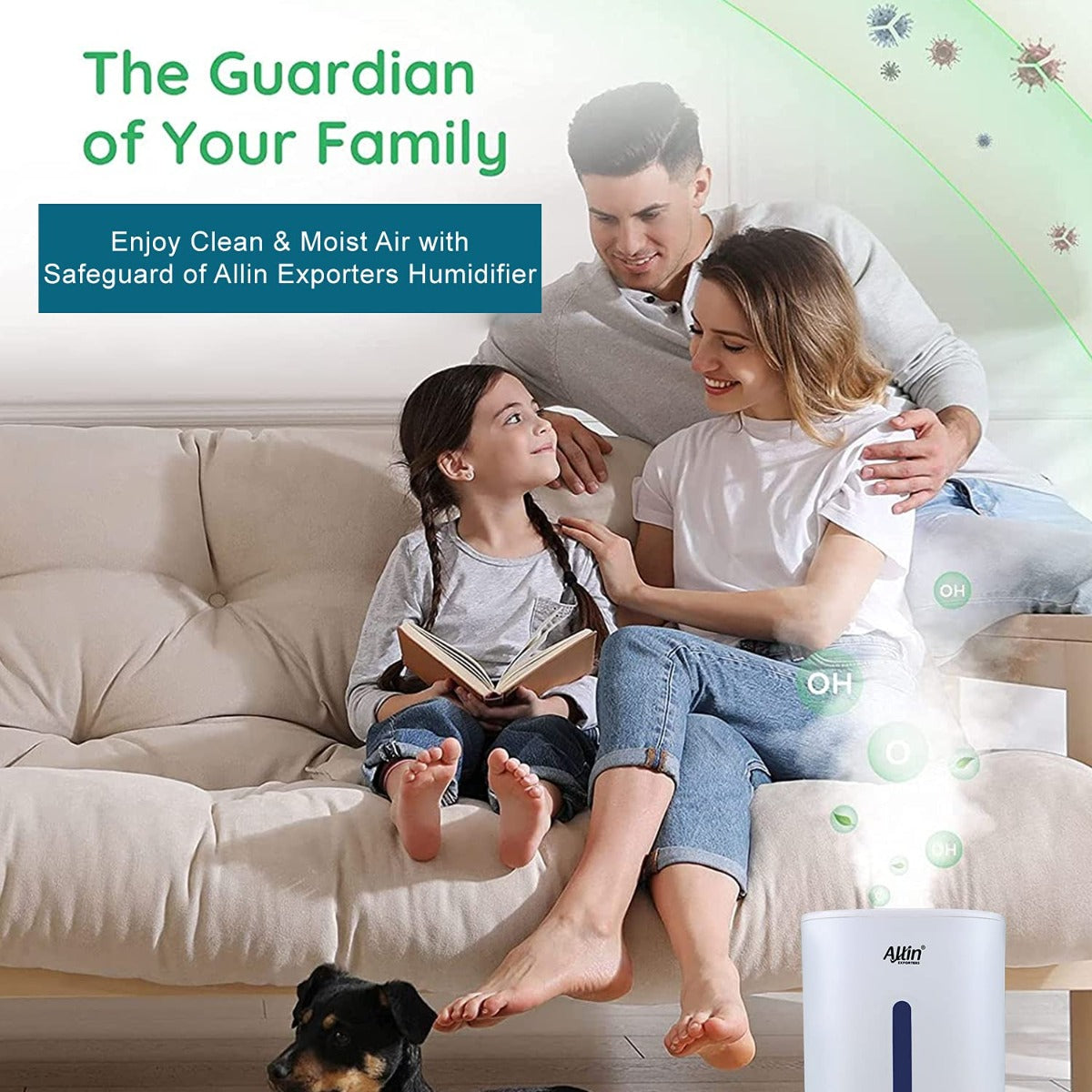 Allin Exporters J2023 Ultrasonic Humidifier Cool Mist Air Purifier for Dryness, Cold & Cough Large Capacity for Room, Baby, Plants, Bedroom (4.3L)