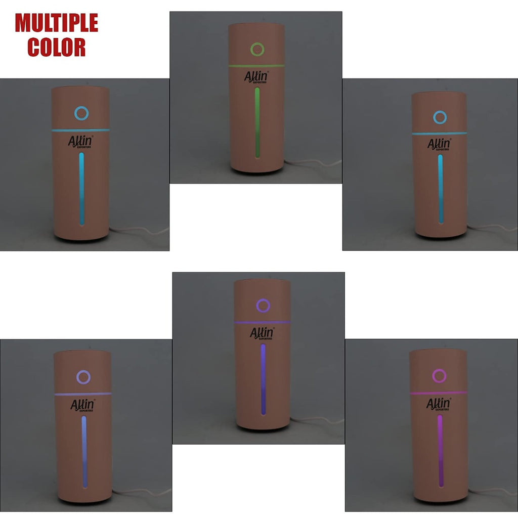 Allin Exporters Mini Ultrasonic Humidifier USB Portable Air Purifier Nano Atomization with LED Light & Filter Type for Car, Office Table, Cabin and Small Rooms (160 ml, Pink)