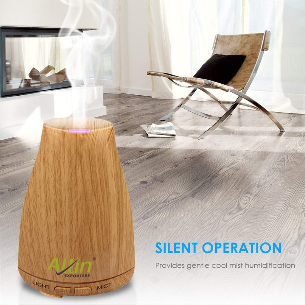Allin Exporters DT-105LW Aromatherapy Diffuser Essential Oil 4 in 1 to Purify, Ionize, Humidify & Spread Aroma Ultrasonic Humidifier Cool Mist with 7 Color Changing LED Lights (200ml, Light Wood)