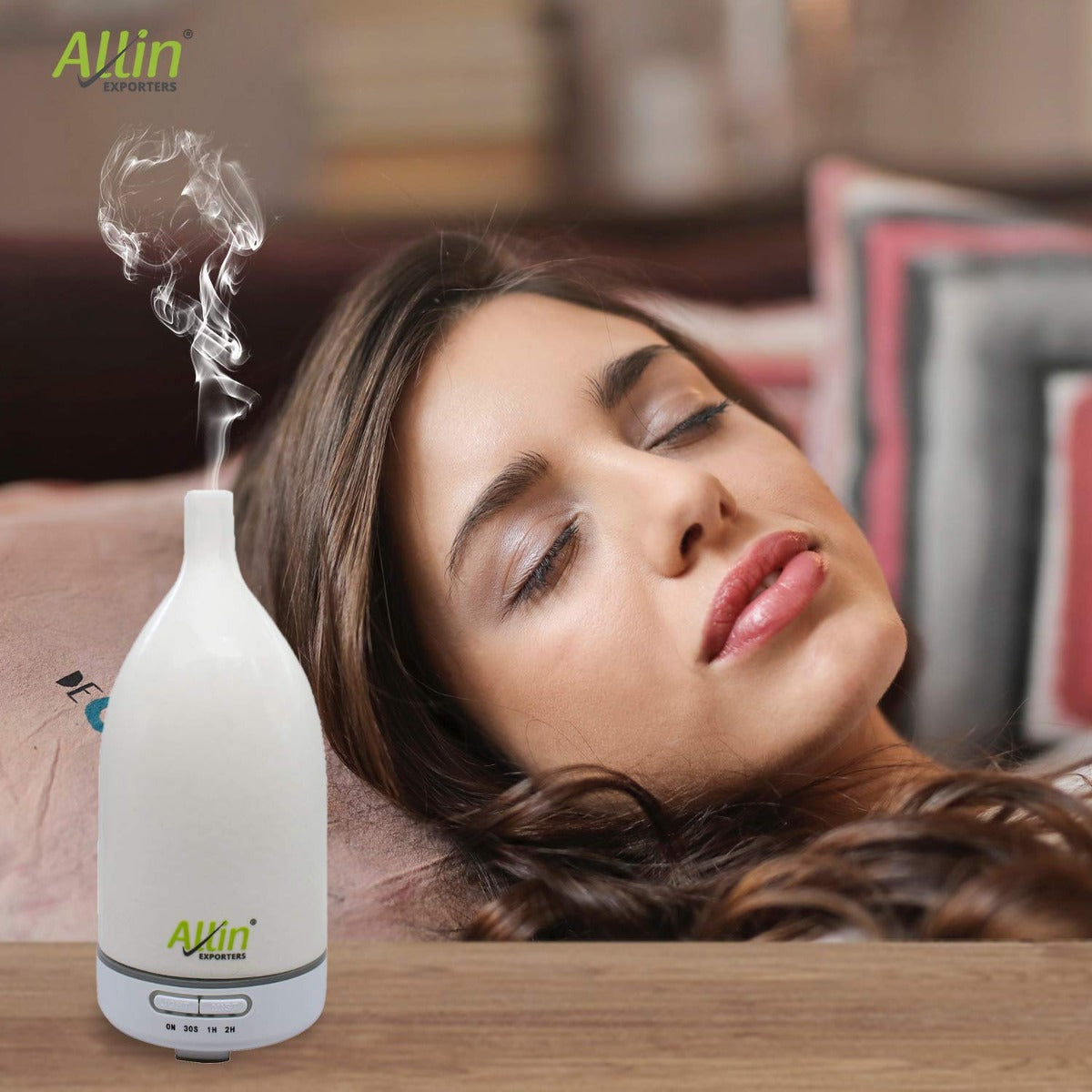 Allin Exporters DT-102T Aromatherapy Ceramic Diffuser Essential Oil 4 in 1 to Purify, Ionize, Humidify & Spread Aroma Ultrasonic Humidifier Cool Mist with 7 Color Changing LED Lights (100ml, Ceramic)