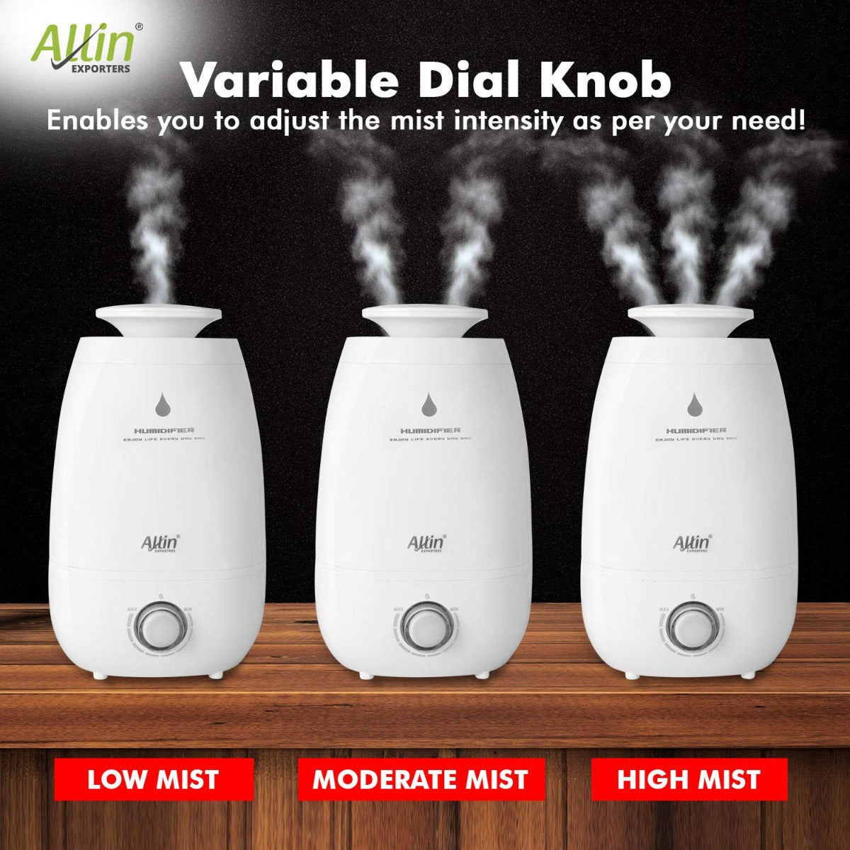 H-182 Cool Mist Ultrasonic Humidifier with Adjustable Mist and Waterless Auto-Off (5.2 L)
