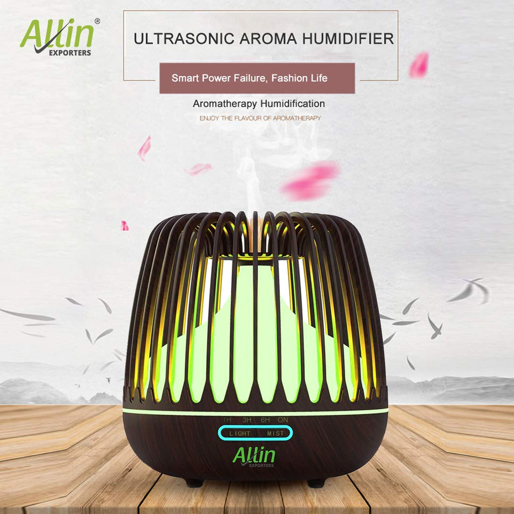 Allin Exporters DT-506H Aromatherapy Diffuser Essential Oil 4 in 1 to Purify, Ionize, Humidify & Spread Aroma Ultrasonic Humidifier Cool Mist with 7 Color Changing LED Lights (500ml, Dark Wood)