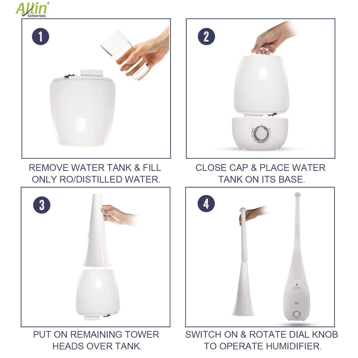 Allin Exporters DT-1830T Tower Shape Ultrasonic Humidifier Cool Mist Air Purifier Large Capacity Overnight Negative Ion Generator with Adjustable Mist & Waterless Auto-Off (3.8 L)