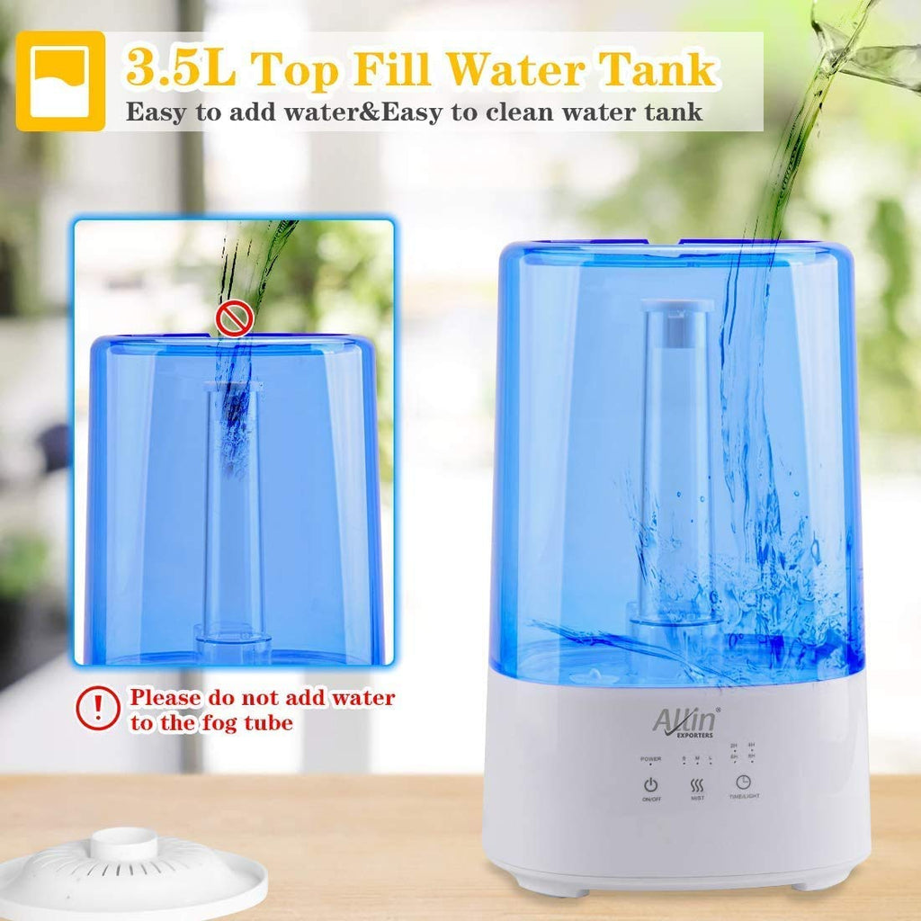 Allin Exporters Humidifier with Touch Screen for Cold and Cough, Easy Top Fill Ultrasonic Cool Mist Room for Baby Bedroom Night Light (3.5 Litre, 10 to 12 Hour Continuous Running time) (2027A- Blue)