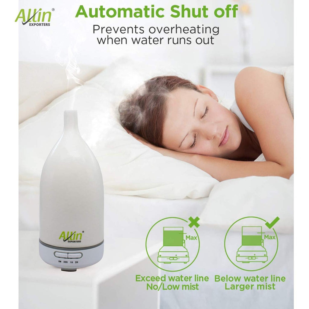 Allin Exporters DT-102T Aromatherapy Ceramic Diffuser Essential Oil 4 in 1 to Purify, Ionize, Humidify & Spread Aroma Ultrasonic Humidifier Cool Mist with 7 Color Changing LED Lights (100ml, Ceramic)