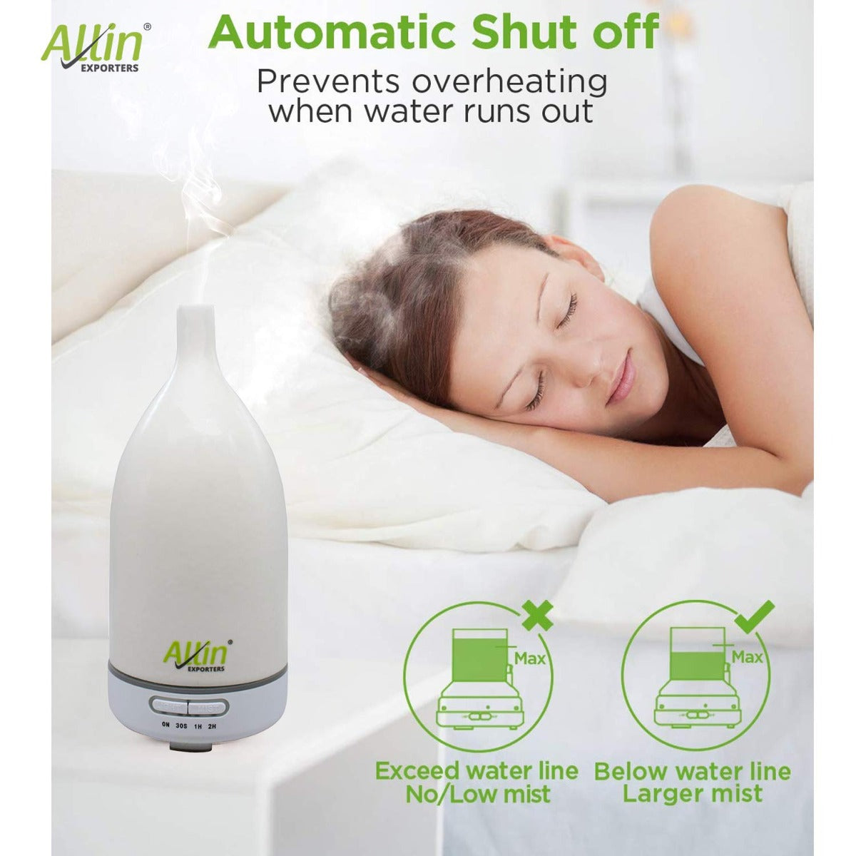 Allin Exporters DT-102T Aromatherapy Ceramic Diffuser Essential Oil 4 in 1 to Purify, Ionize, Humidify & Spread Aroma Ultrasonic Humidifier Cool Mist with 7 Color Changing LED Lights (100ml, Ceramic)