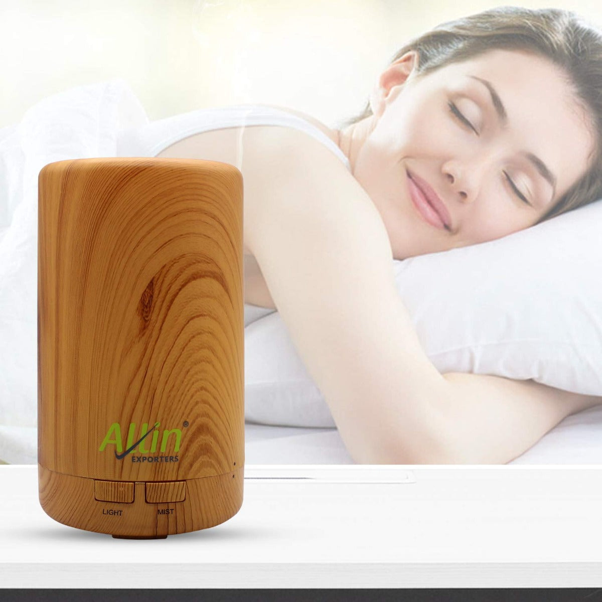 Allin Exporters DT-108LW Aromatherapy Diffuser Essential Oil 4 in 1 to Purify, Ionize, Humidify & Spread Aroma Ultrasonic Humidifier Cool Mist with 7 Color Changing LED Lights (70ml, Light Wood)