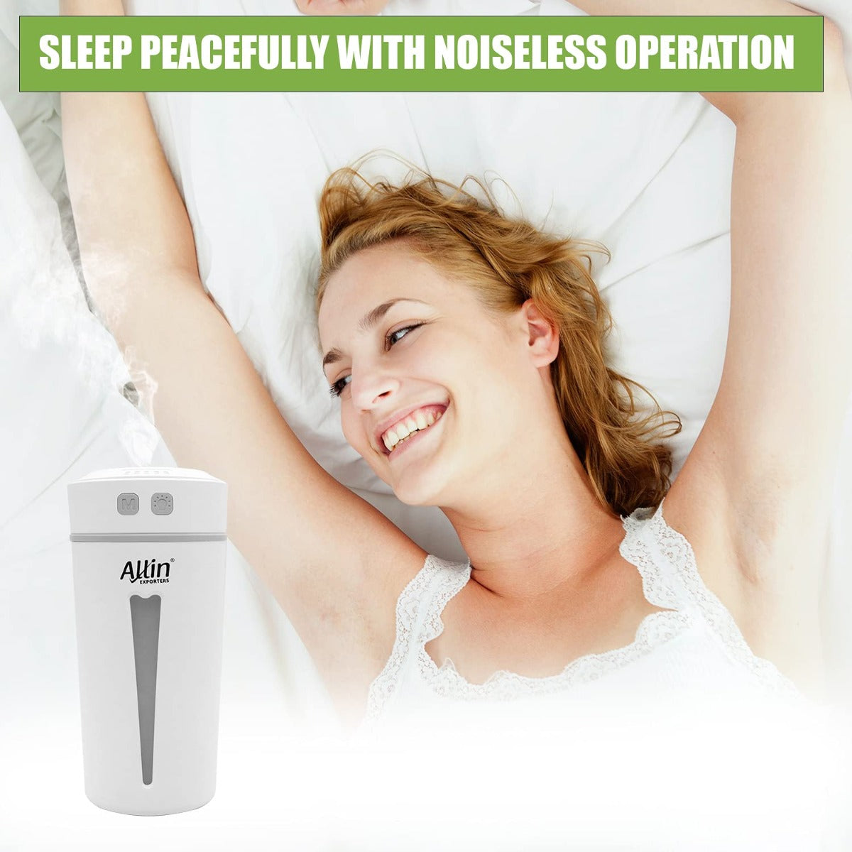 Allin Exporters Mini Ultrasonic Humidifier USB Portable Air Purifier Nano Atomization with LED Light & Filter Type for Car, Office Table, Cabin and Small Rooms (160 ml, White)