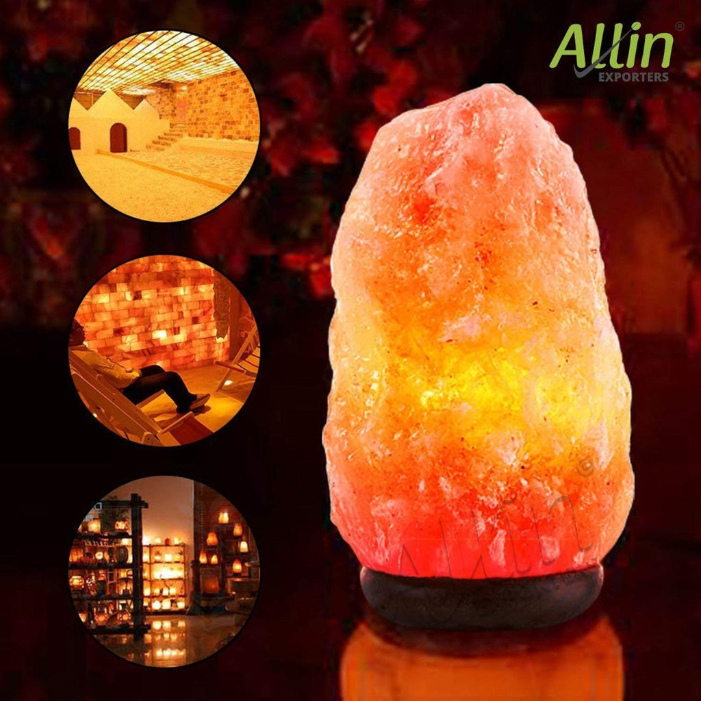 Allin Exporters Himalayan Rock Salt Lamp with Neem Wooden Base and 15W Pigmy Night Light Bulb - Natural Crystal Air Purifier Negative Ion Generator