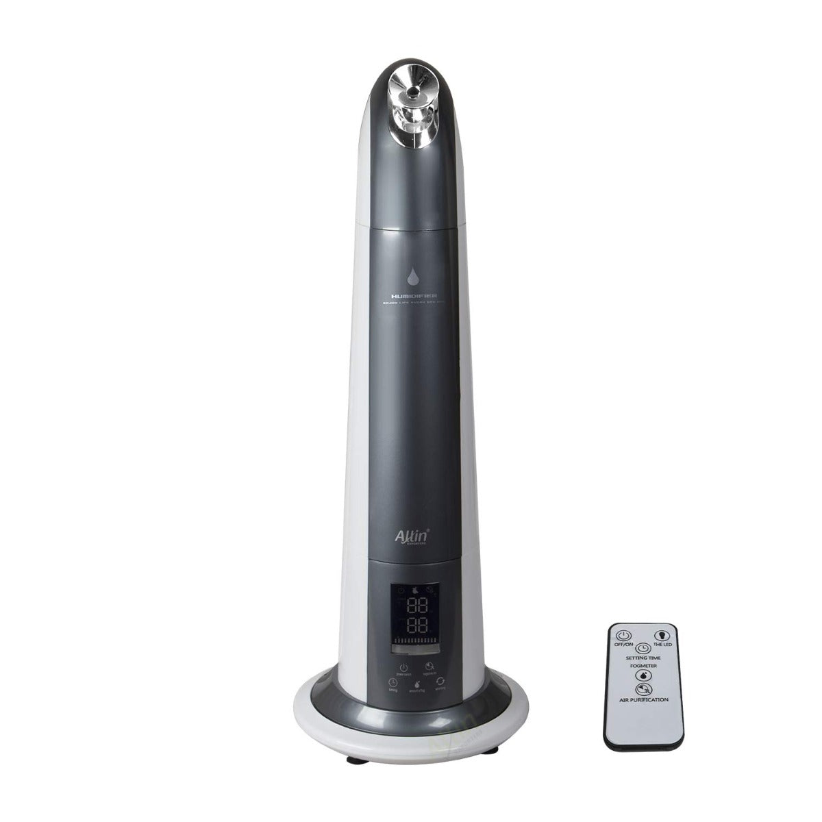 Allin Exporters H-189 Cool Mist Ultrasonic Floor Humidifier, Negative Ion Generator, Air Purifier with LED Display, Remote Control and Timer (Grey, 6L)