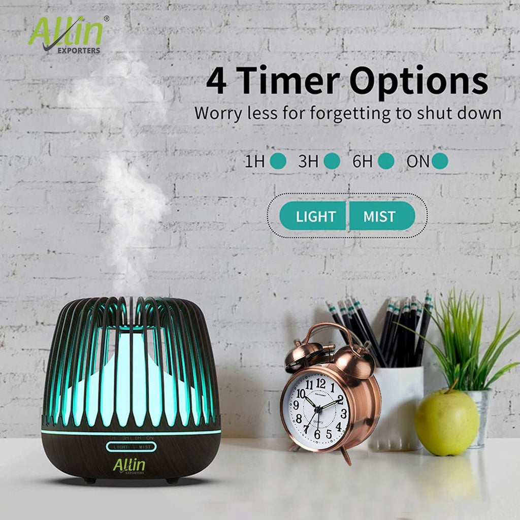 Allin Exporters DT-506H Aromatherapy Diffuser Essential Oil 4 in 1 to Purify, Ionize, Humidify & Spread Aroma Ultrasonic Humidifier Cool Mist with 7 Color Changing LED Lights (500ml, Dark Wood)